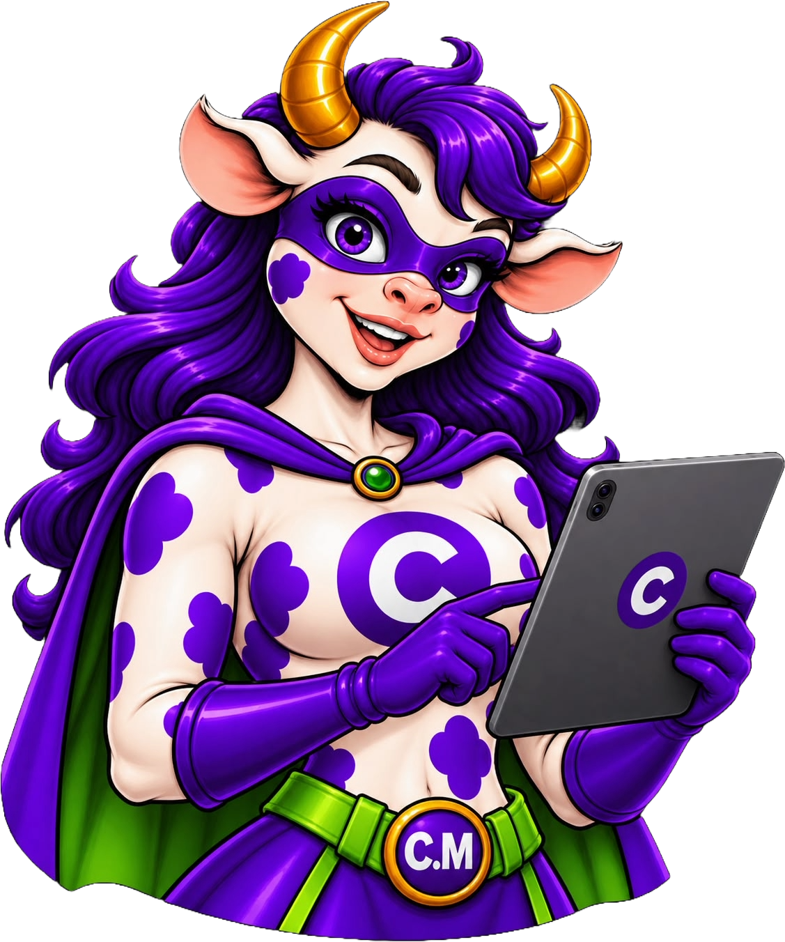 Mascote COW.MARKET — pose tablet